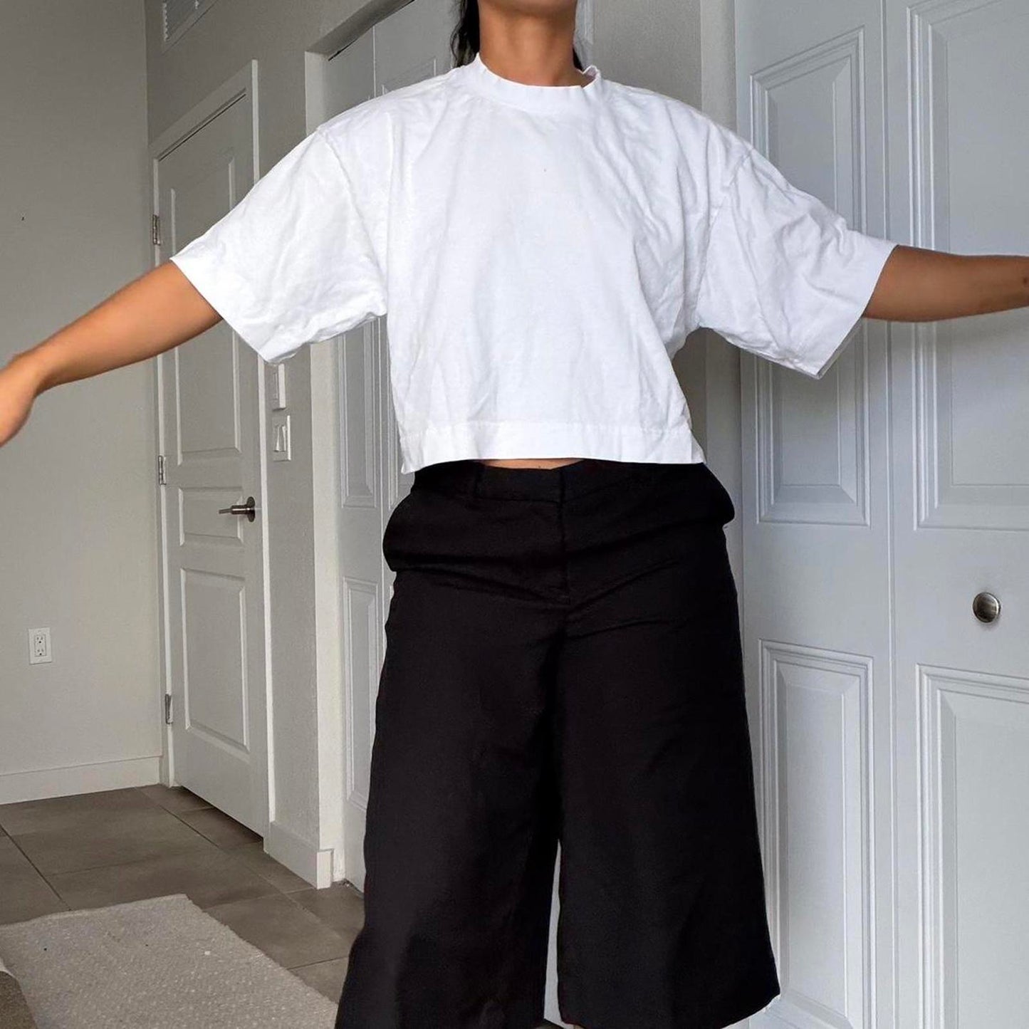 Women's Black and White Crop-top