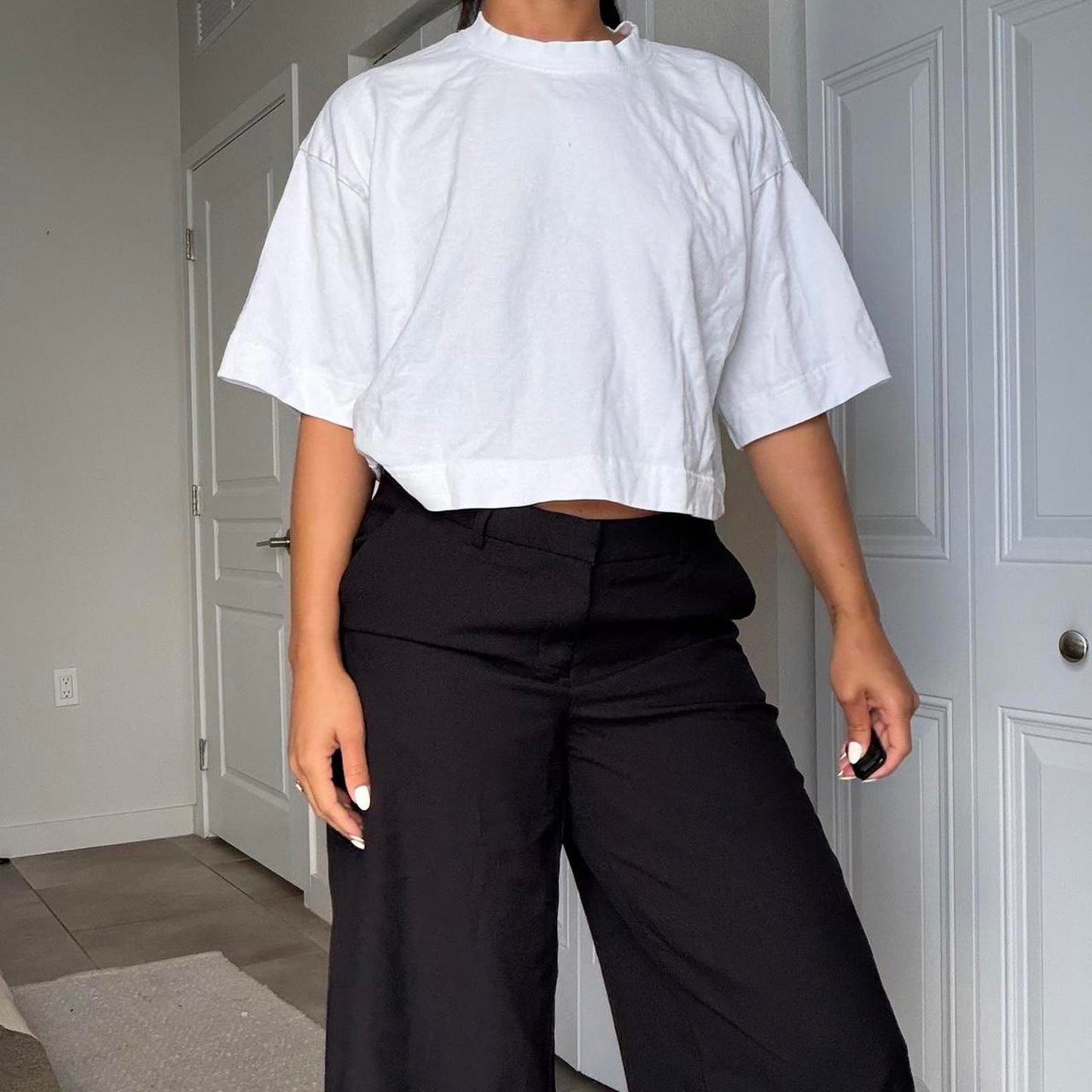 Women's Black and White Crop-top
