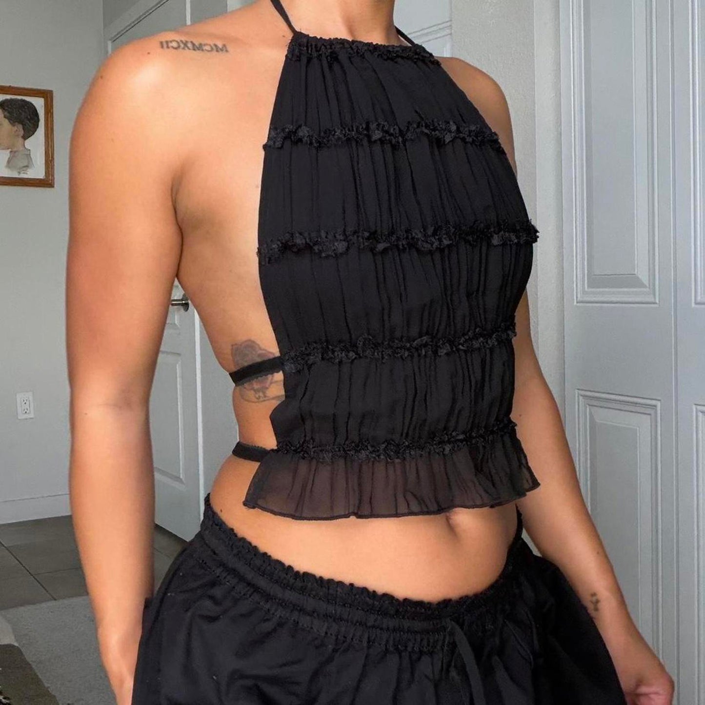 Women's Black Crop-top