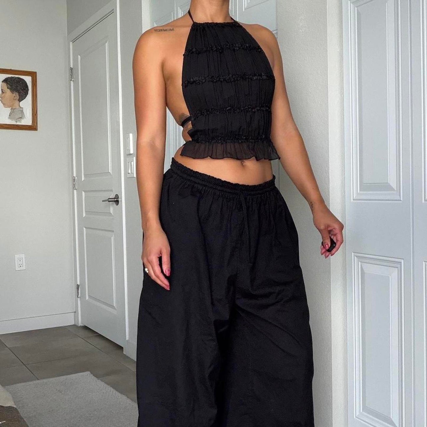 Women's Black Crop-top
