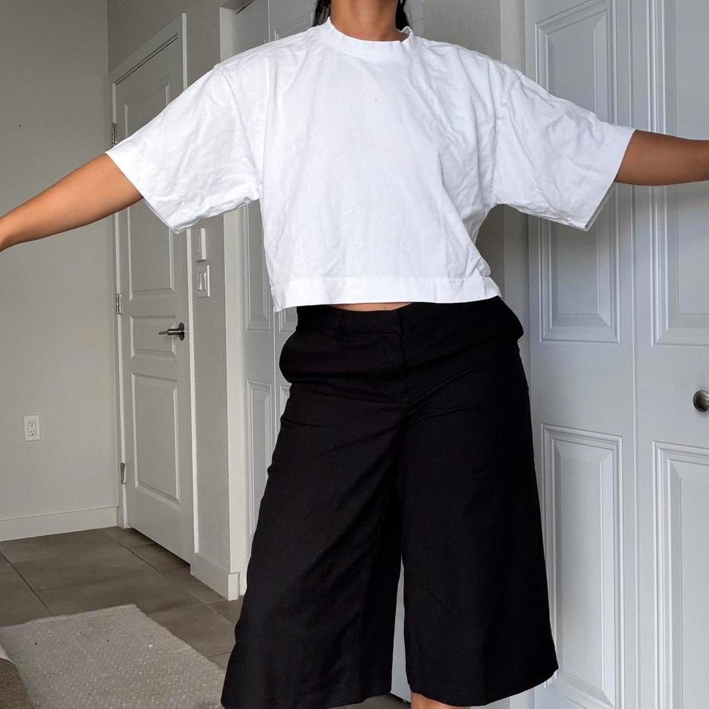 Women's Black and White Crop-top