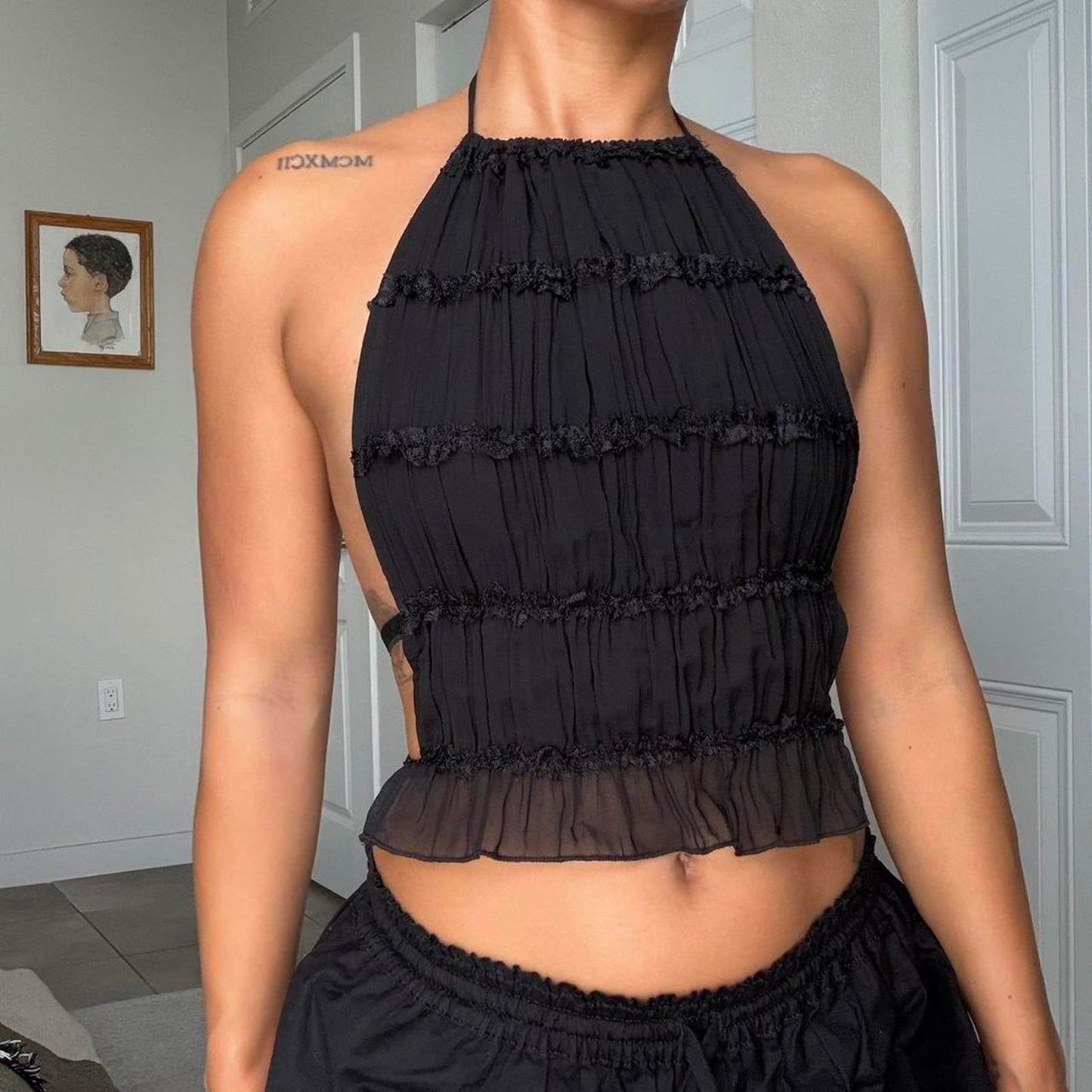 Women's Black Crop-top