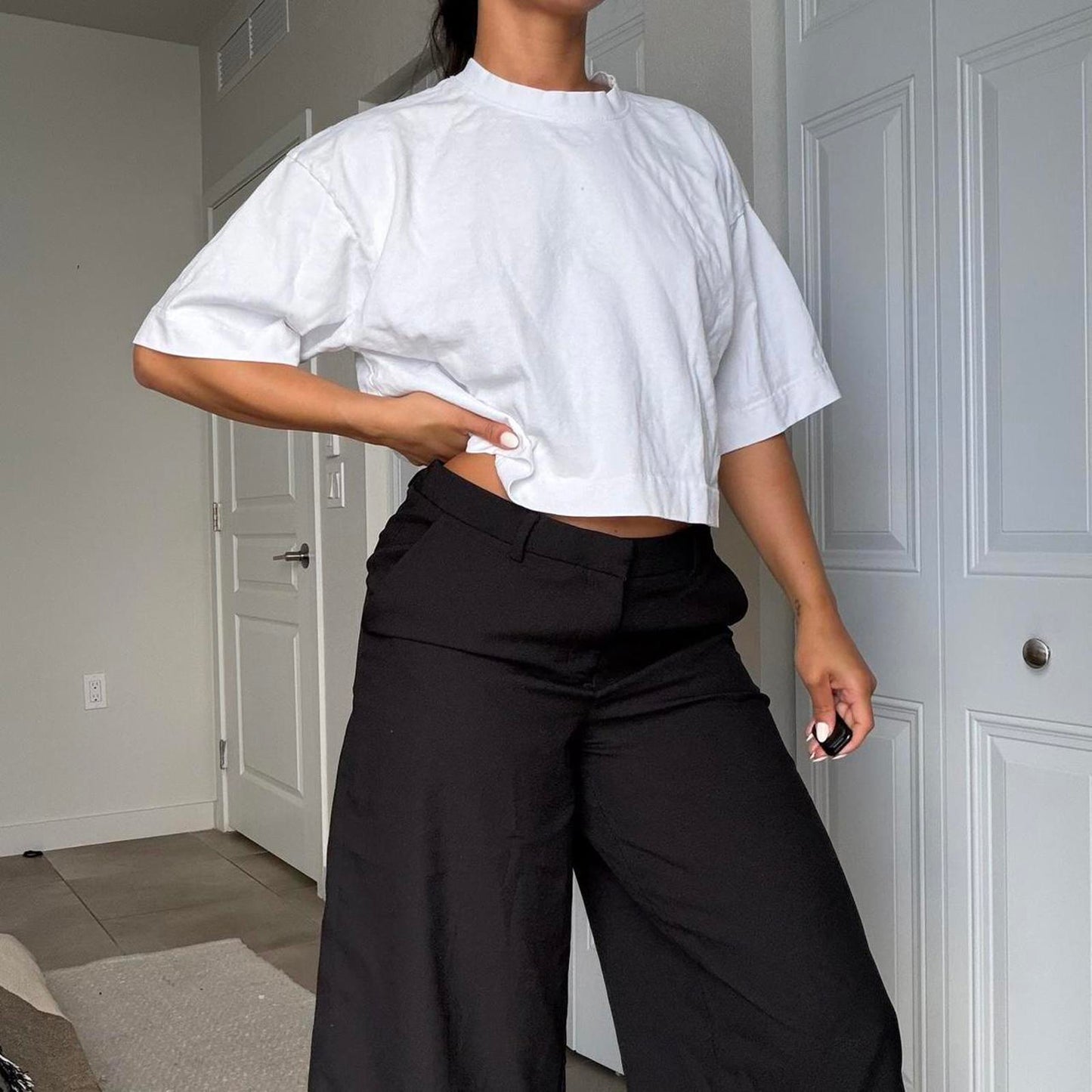 Women's Black and White Crop-top