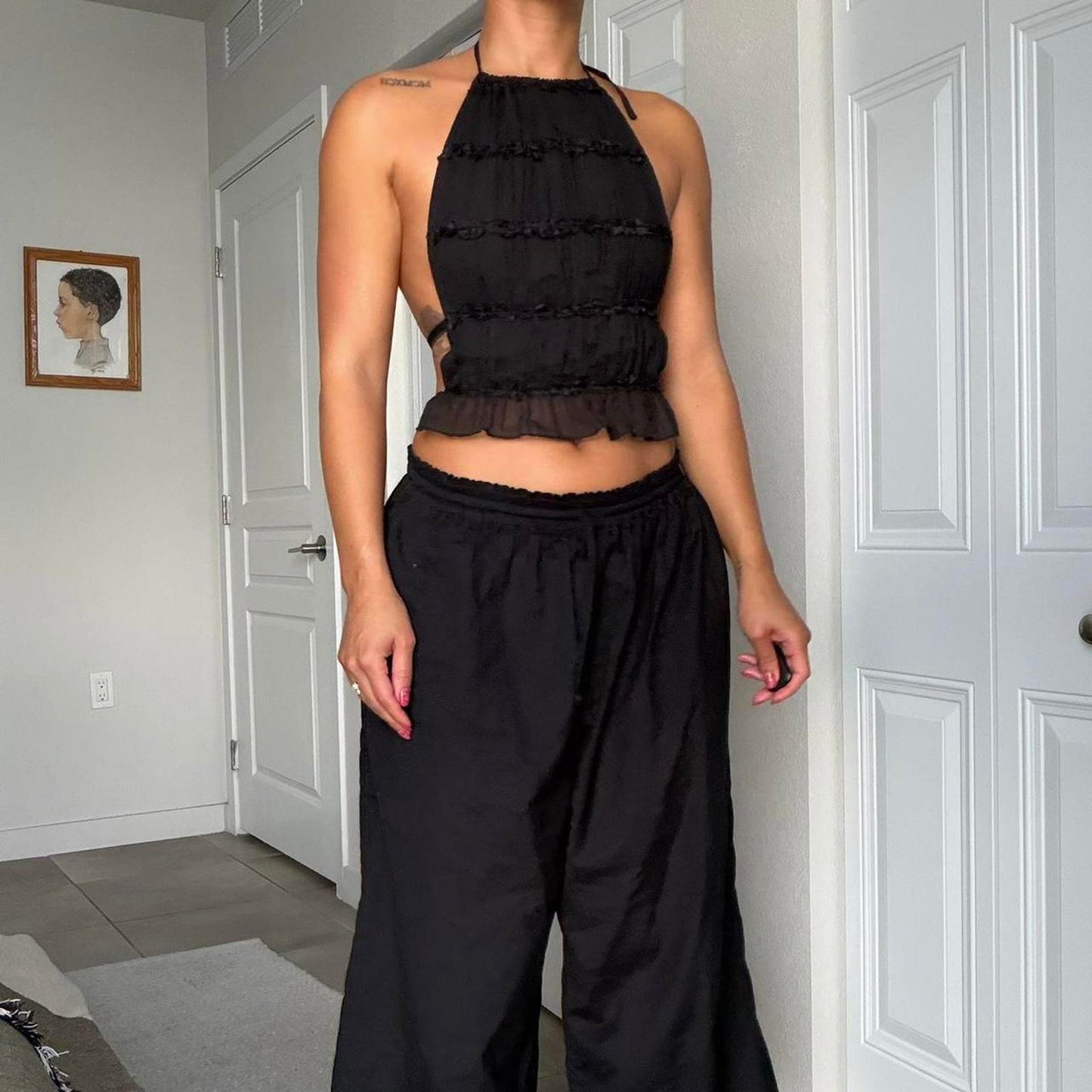 Women's Black Crop-top