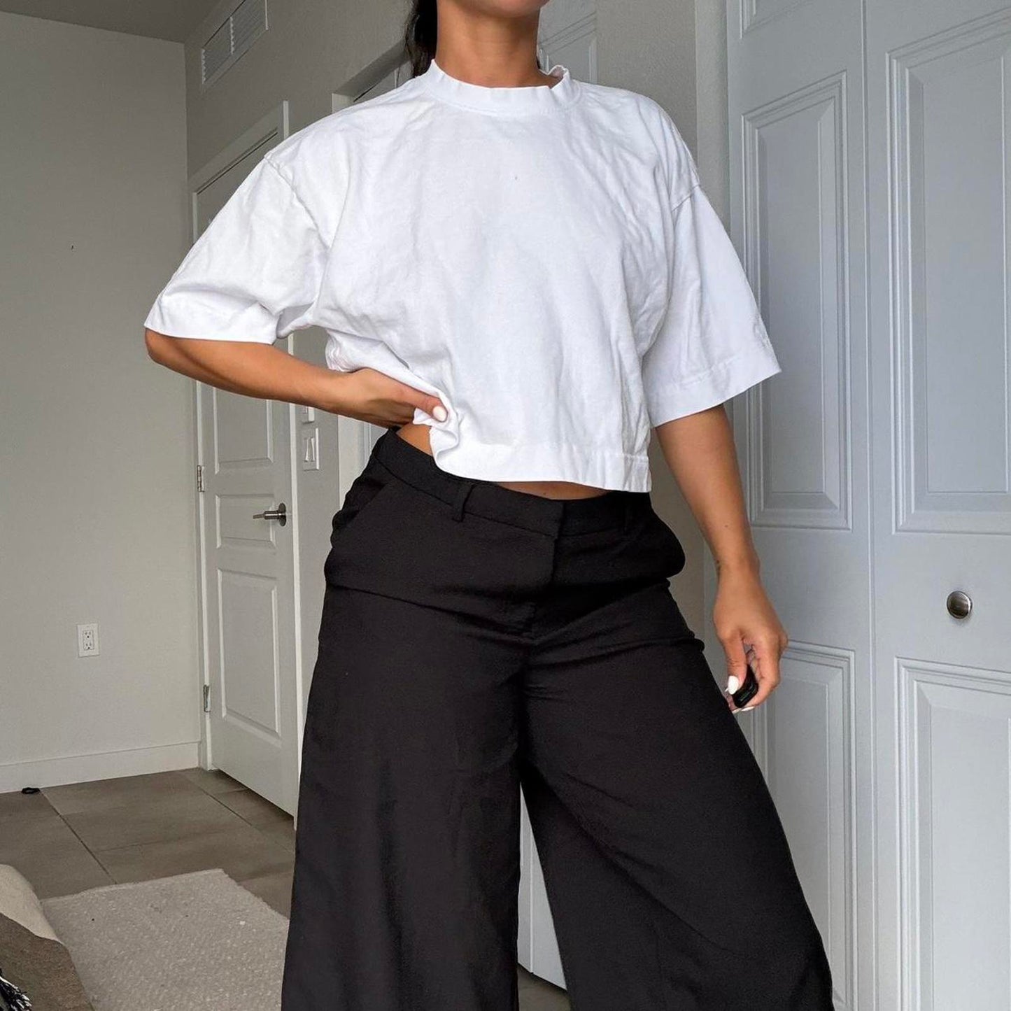Women's Black and White Crop-top